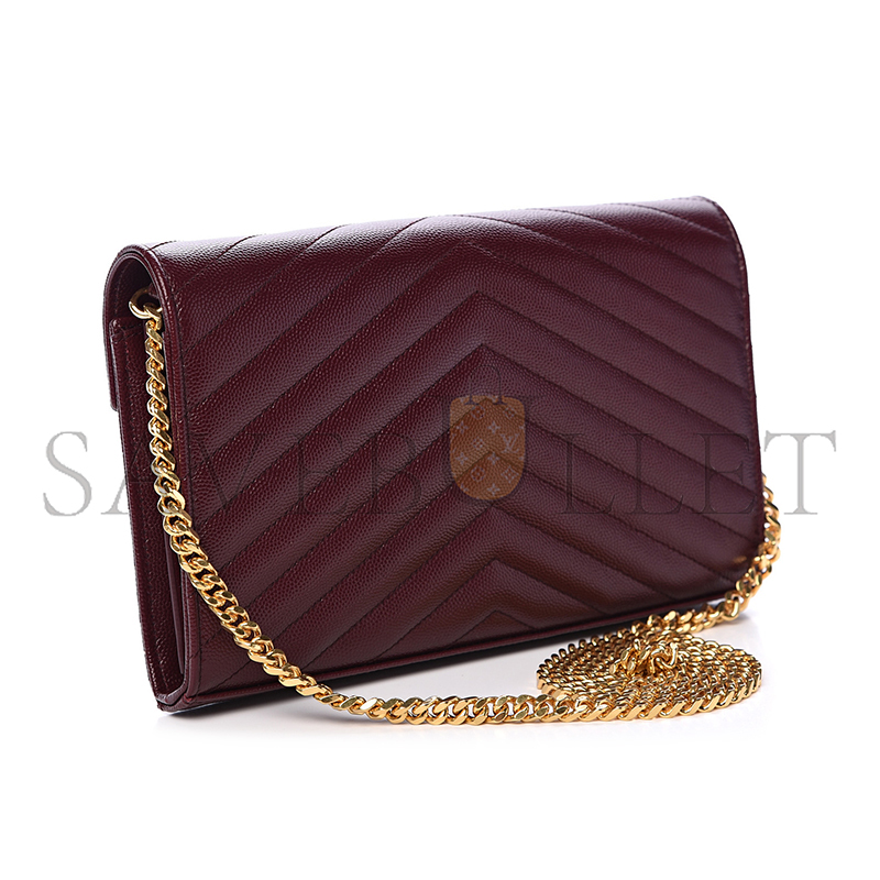 YSL CLASSIC CASSANDRE CHAIN WALLET IN GRAIN DE POUDRE LEATHER 377828BOW016475 (22.5*14*4cm)